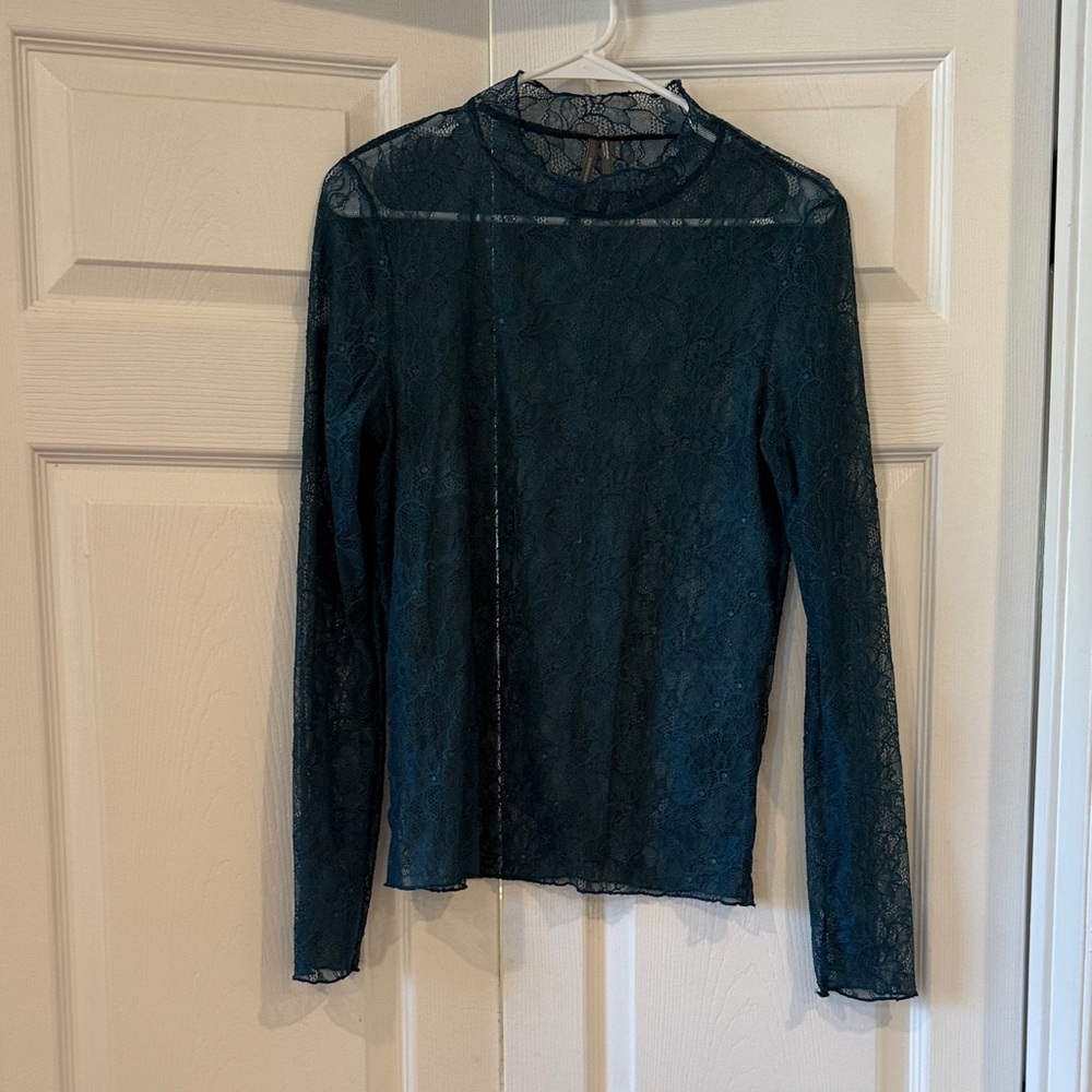 Anthropologie Teal Lace Blouse